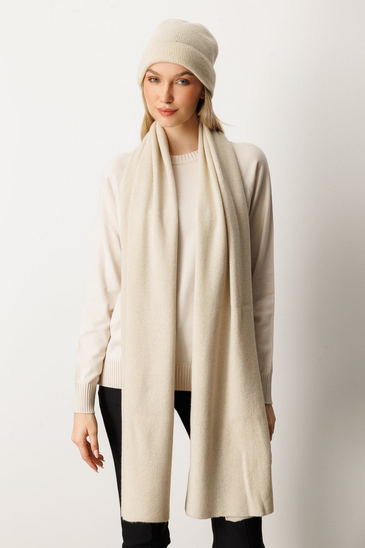 Diana Beanie & Scarf Cashmere Set Stone