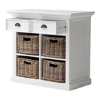 Dressoir wit - 90bx50dx85 hoog - 2 laden - 4 rotan mandjes