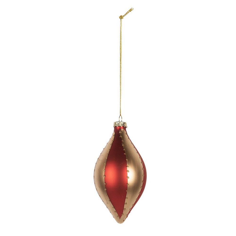 Kerstbal Ø 8x15 cm Goudkleurig Rood Glas