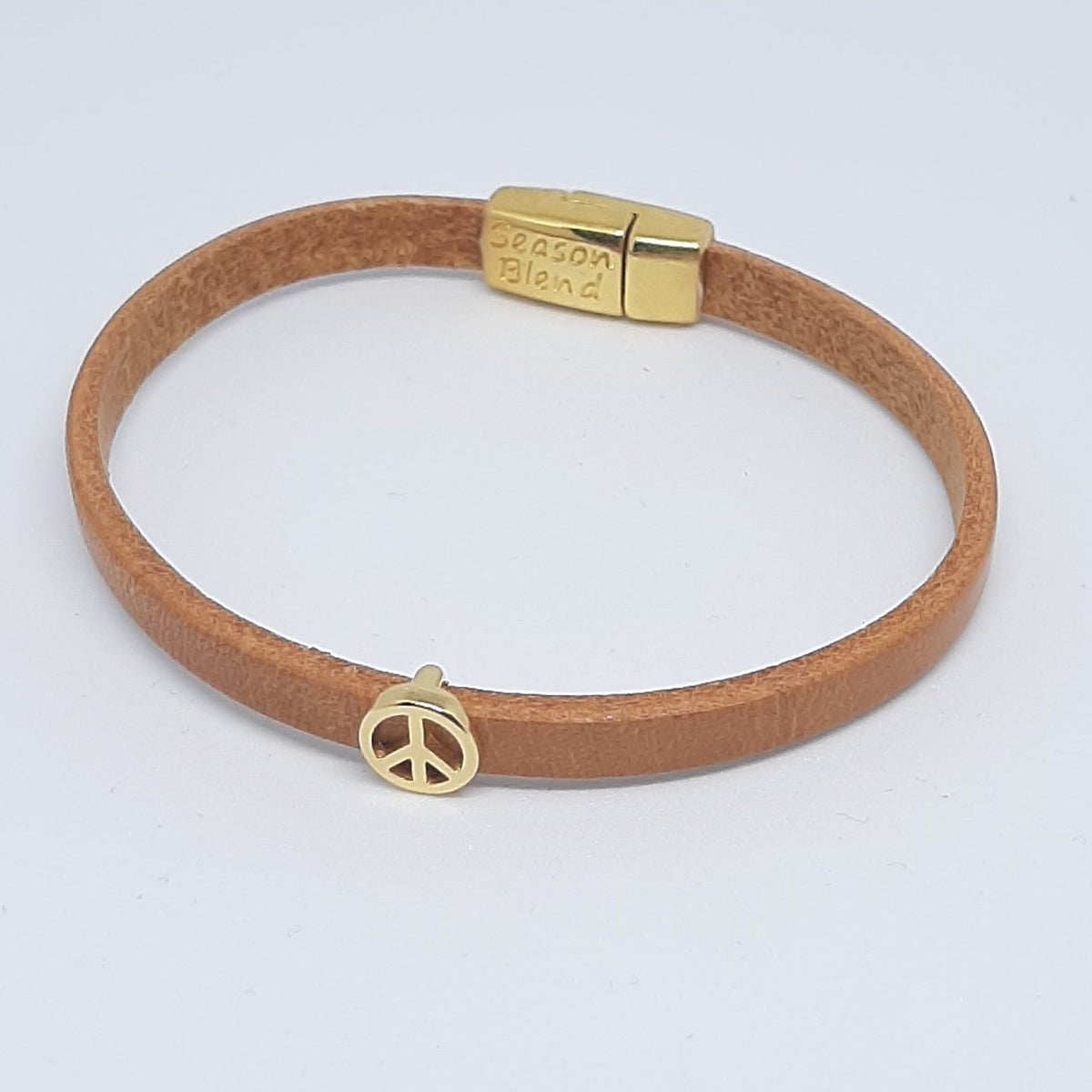 Semplice leren armband peace 24K verguld