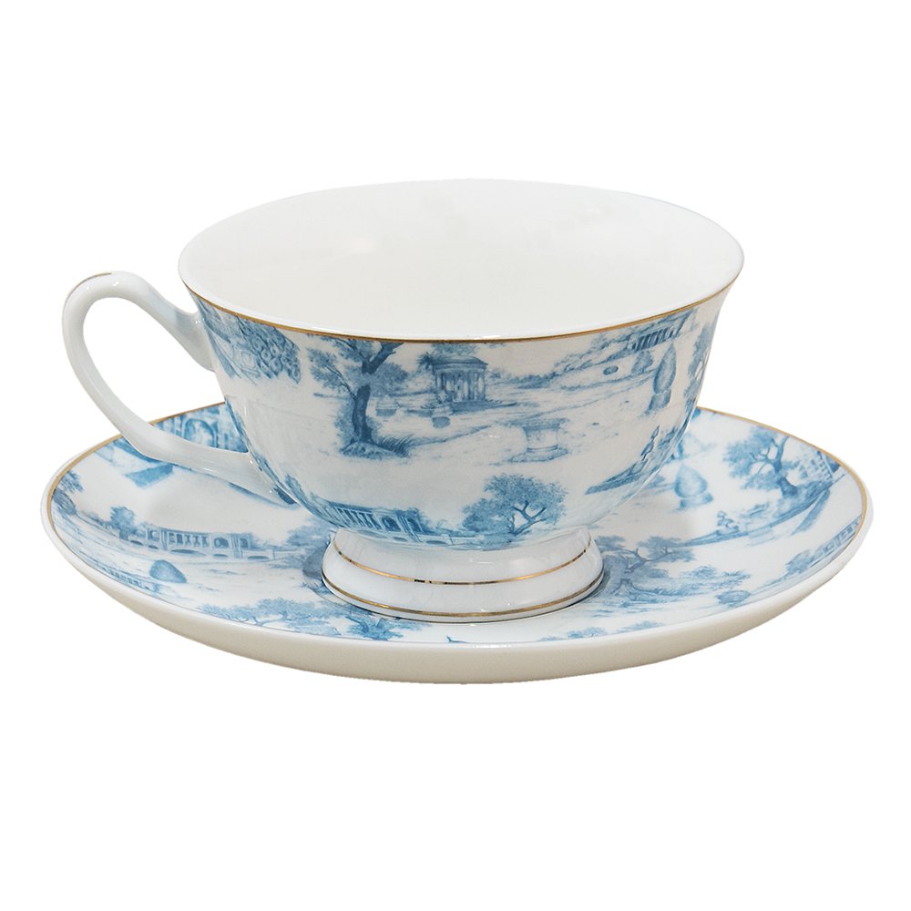 Kop en Schotel 250 ml Blauw Wit Porselein Servies