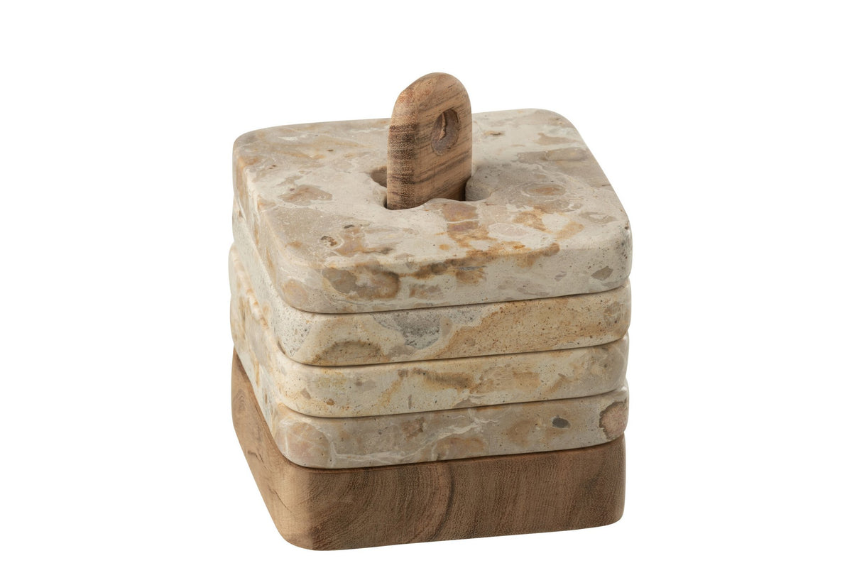J-Line onderzetter - marmer/hout - beige - 4 stuks