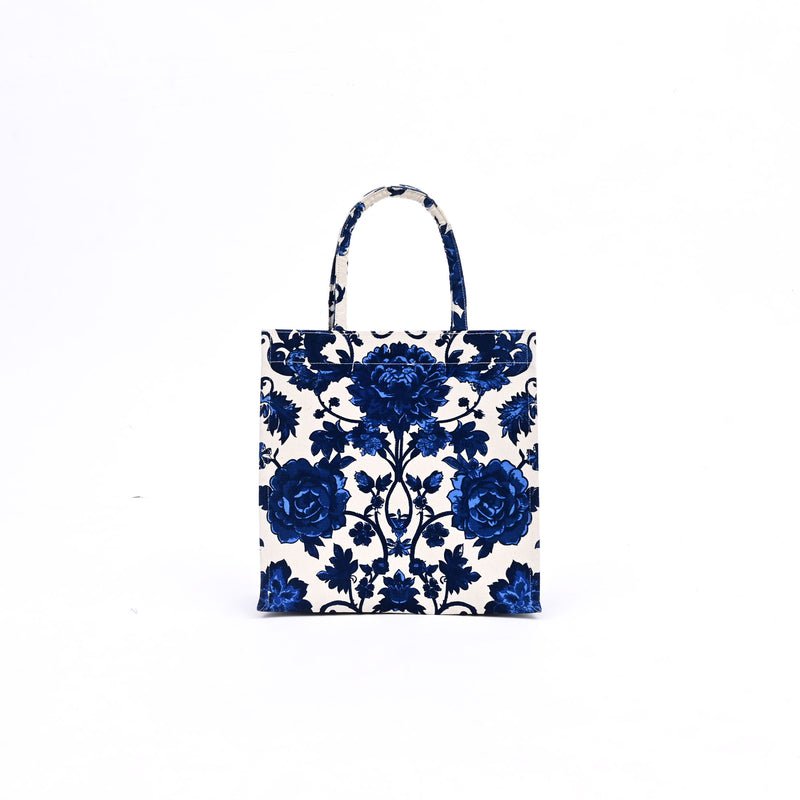 Draagtas - Blauwe Bloemen – Herbruikbare Eco-vriendelijke draagtas voor cadeau (31 x 16 x 31 cm)