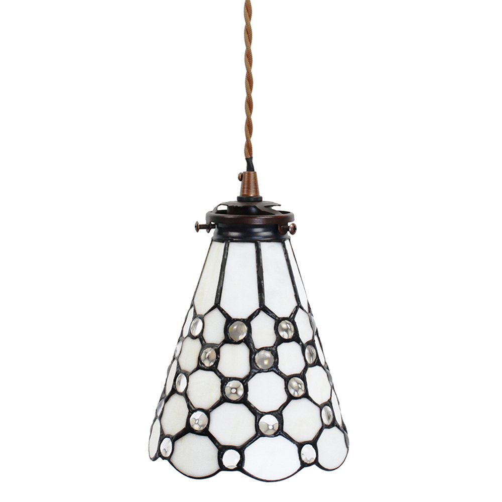Hanglamp Tiffany Ø 15x115 cm wit Bruin Glas Hanglamp Eettafel