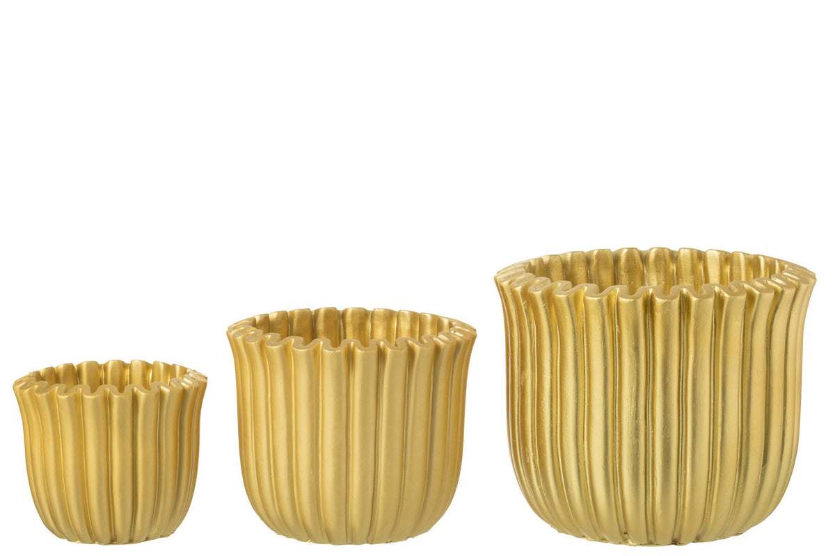 J-Line bloempot Geribbeld - cement - goud - large