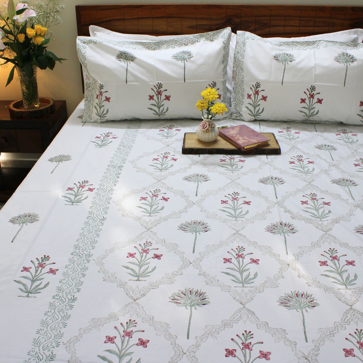 Laken | Handblok Cotton Garden Geïnspireerd | Set van 3