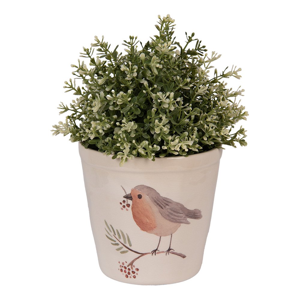 Bloempot Ø 15x14 cm Beige Keramiek Vogel