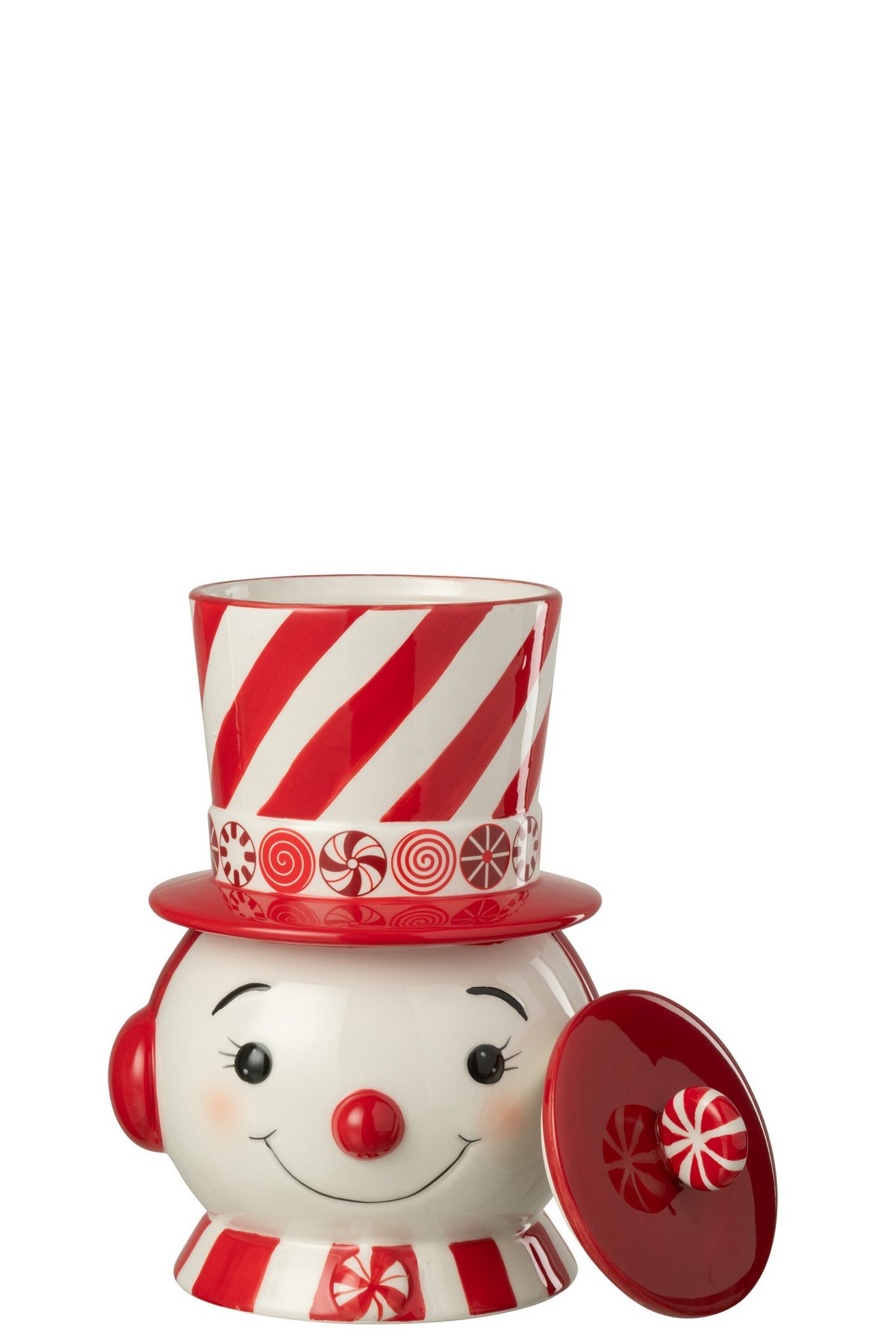 J-Line decoratie Kruik Sneeuwpop + Hoed Dolomiet - keramiek - rood/wit