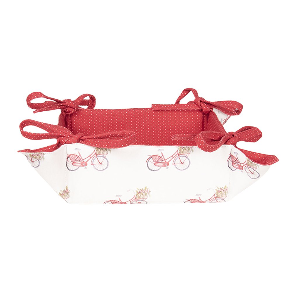 Broodmand 35x35x8 cm Rood Wit Katoen Fiets Cadeau Keuken
