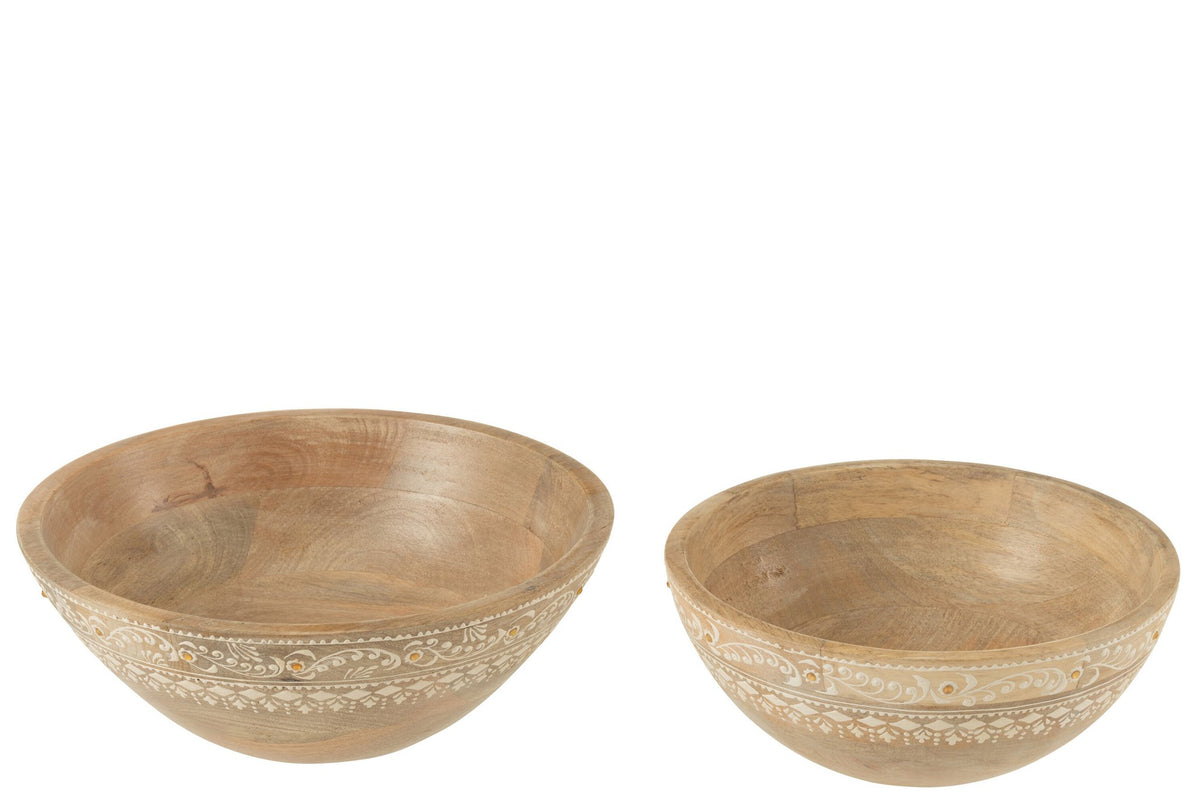 J-Line Set Van 2 Kommen Kralen Mango Hout Naturel/Wit