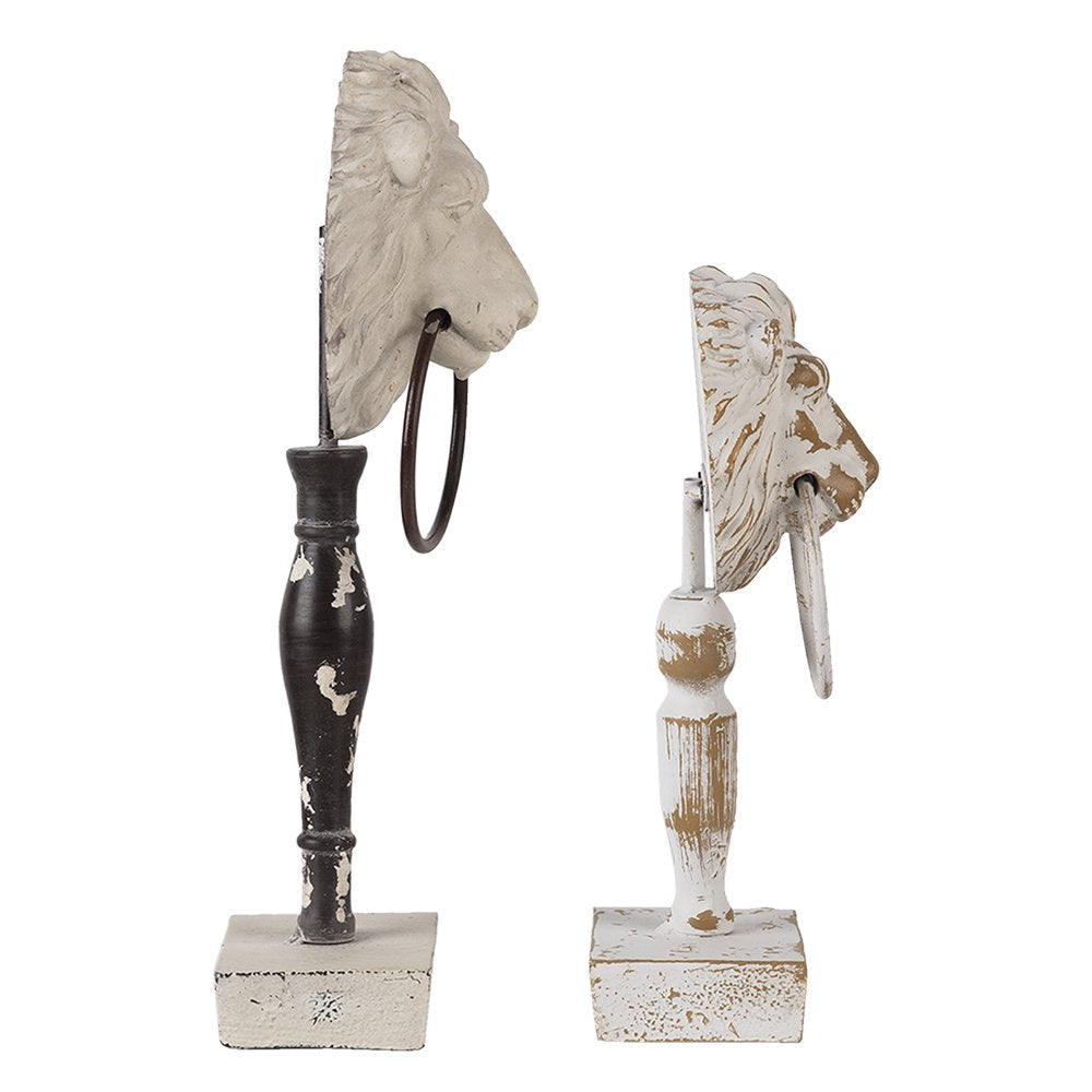 Decoratie Beeld Set van 2 Leeuw Wit Zwart Hout