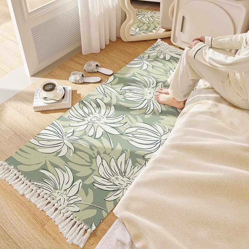 Handgeweven katoenen loper – wasbare bedrukte bloemen – 2x5 voet