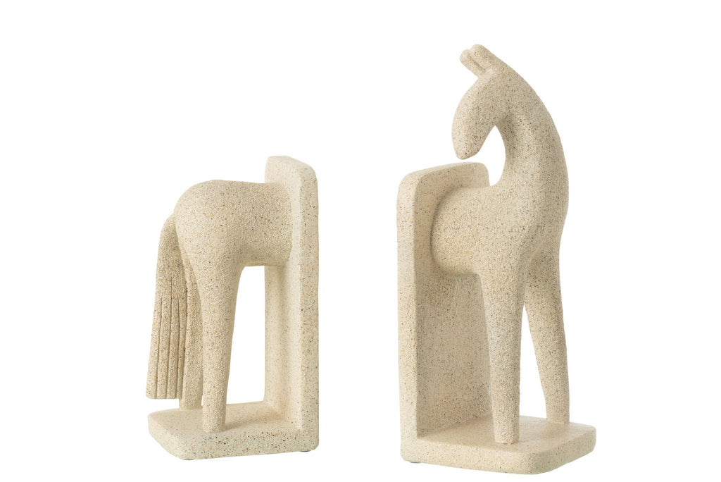 J-Line boekensteun Paard Modern - polyresin - beige - set van 2