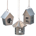 Metalen hanger vogelhuisje 7/8/9cm grijs
