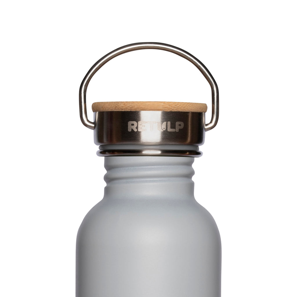 RVS drinkfles lekvrij bamboe dop Grey 750 ml