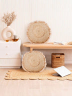 Ronde kussenhoes met structuur – jute-katoenmix