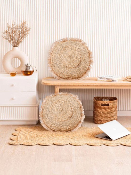 Ronde kussenhoes met structuur – jute-katoenmix