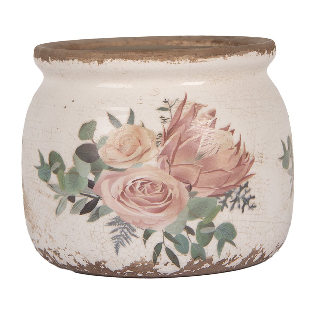 Bloempot Ø 12x10 cm Beige Keramiek Bloemen