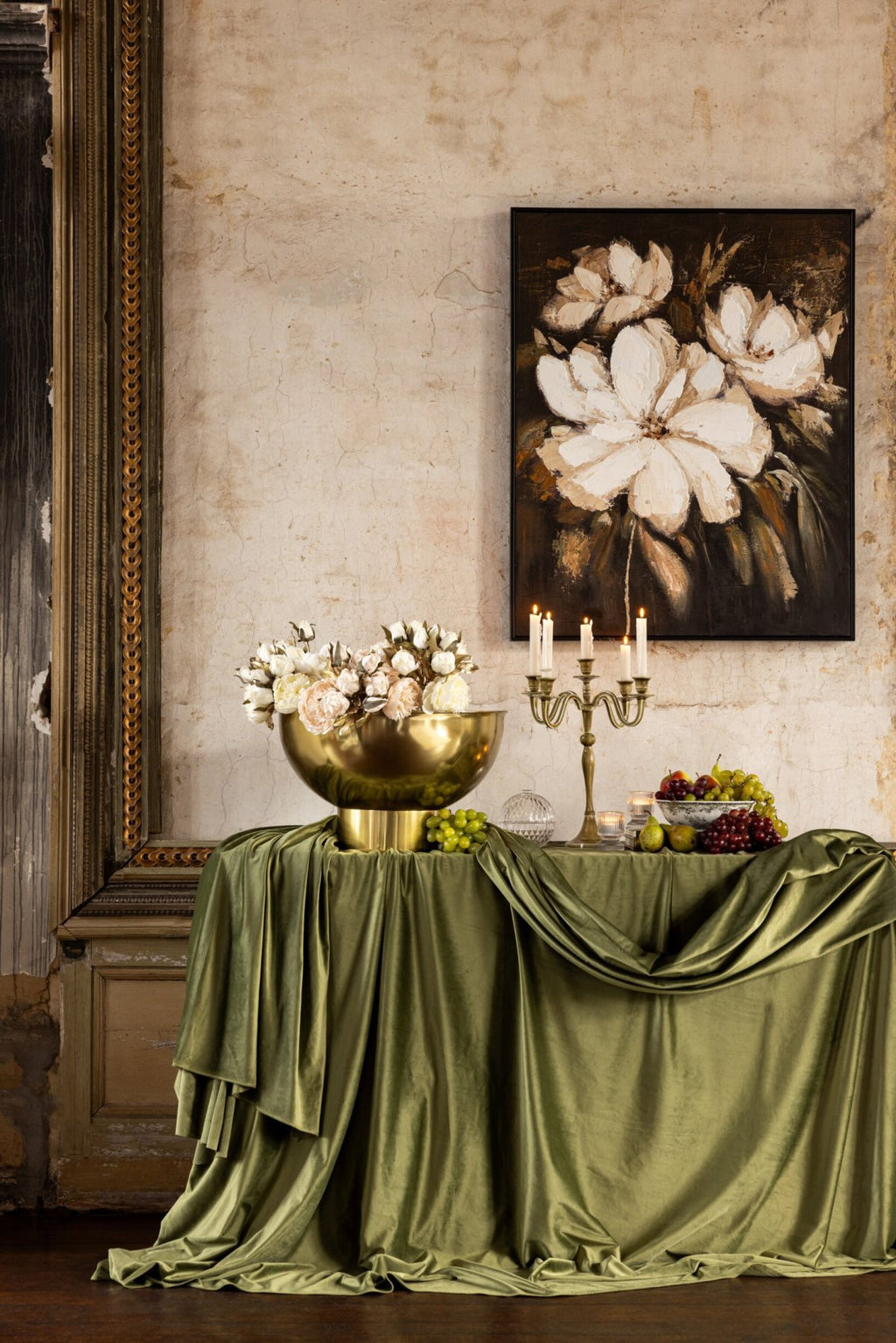 J-Line Pioenrozen - polyester - ecru - set van 3