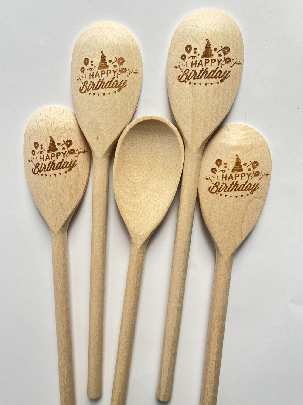 Houten kooklepel, pollepel, duurzaam cadeau met gravure - happy birthday, verjaardag