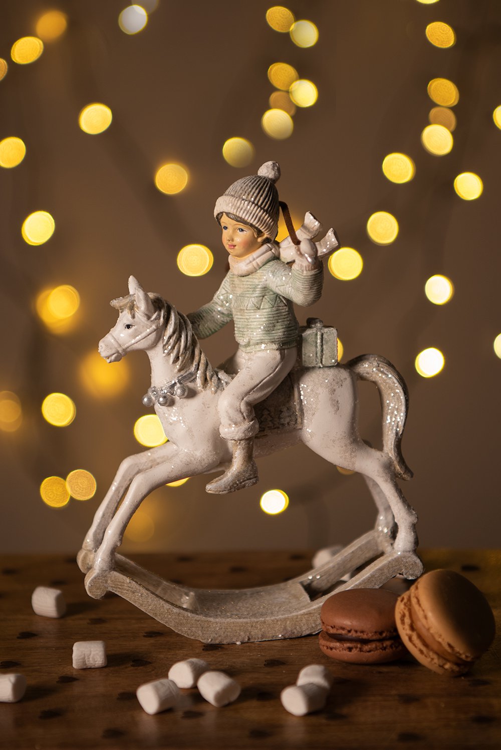Kersthanger Hobbelpaard 20 cm Beige Kunststof Kerstdecoratie