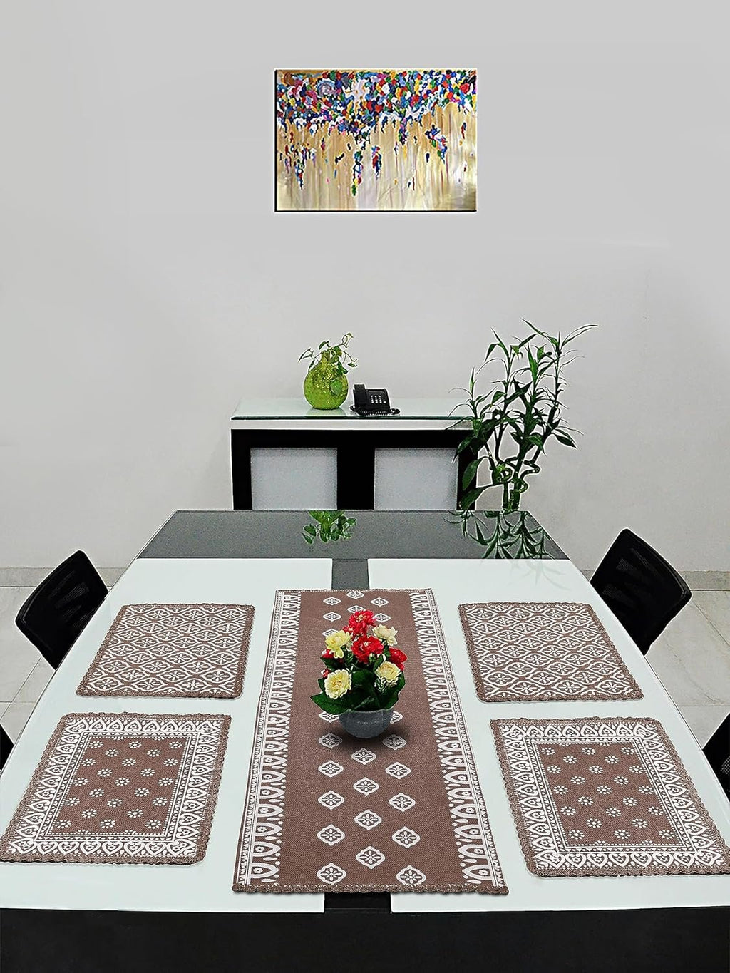 Placemats – Jute & Katoen Gehaakt Antislip – Rond 38cm, Set van 4