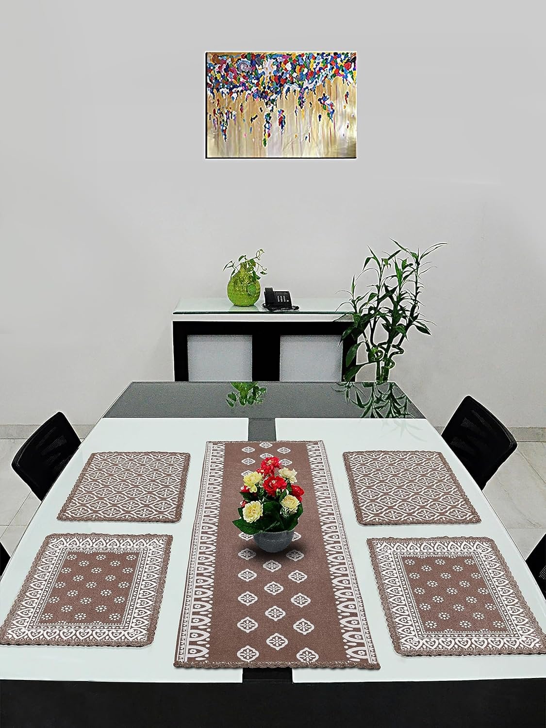 Placemats – Jute & Katoen Gehaakt Antislip – Rond 38cm, Set van 4