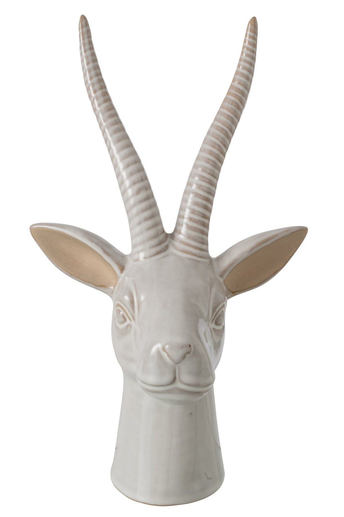 J-Line decoratie Hert Hoofd - porselein - ecru - large