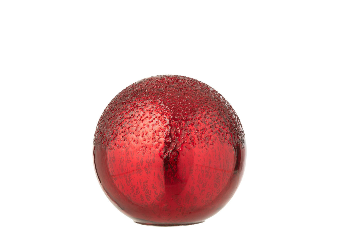 J-Line decoratie Bal Gekraakt - glas - kerstrood - S - LED