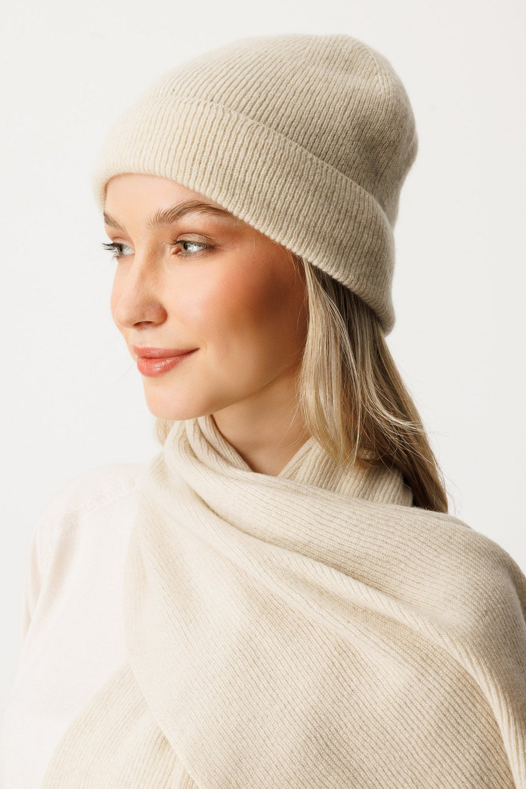 Diana Beanie & Scarf Cashmere Set Stone