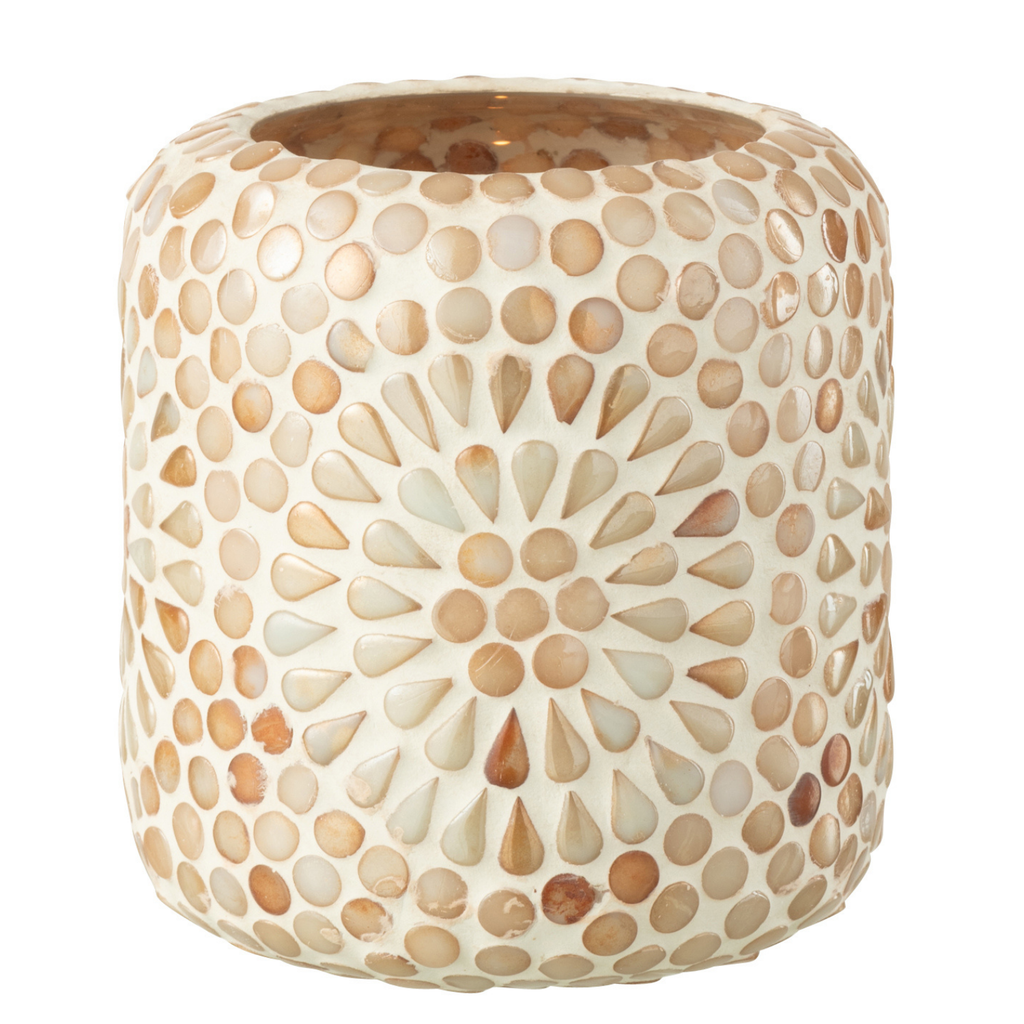 J-Line kaarshouder Mozaïek - glas - beige/wit