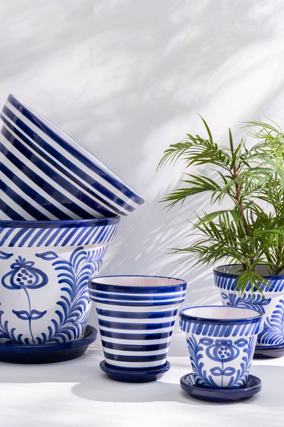 J-Line bloempot Granada Stripes - keramiek - blauw - small - Ø 27 cm