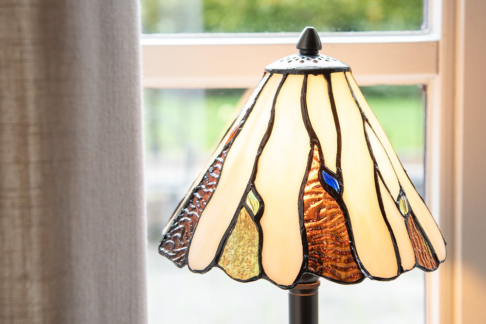 Tiffany Tafellamp Ø 20x60 cm Beige Bruin Glas Tiffany Bureaulamp