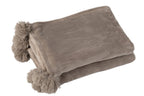 J-Line Plaid Pompon - polyester - taupe - 170 x 130 cm