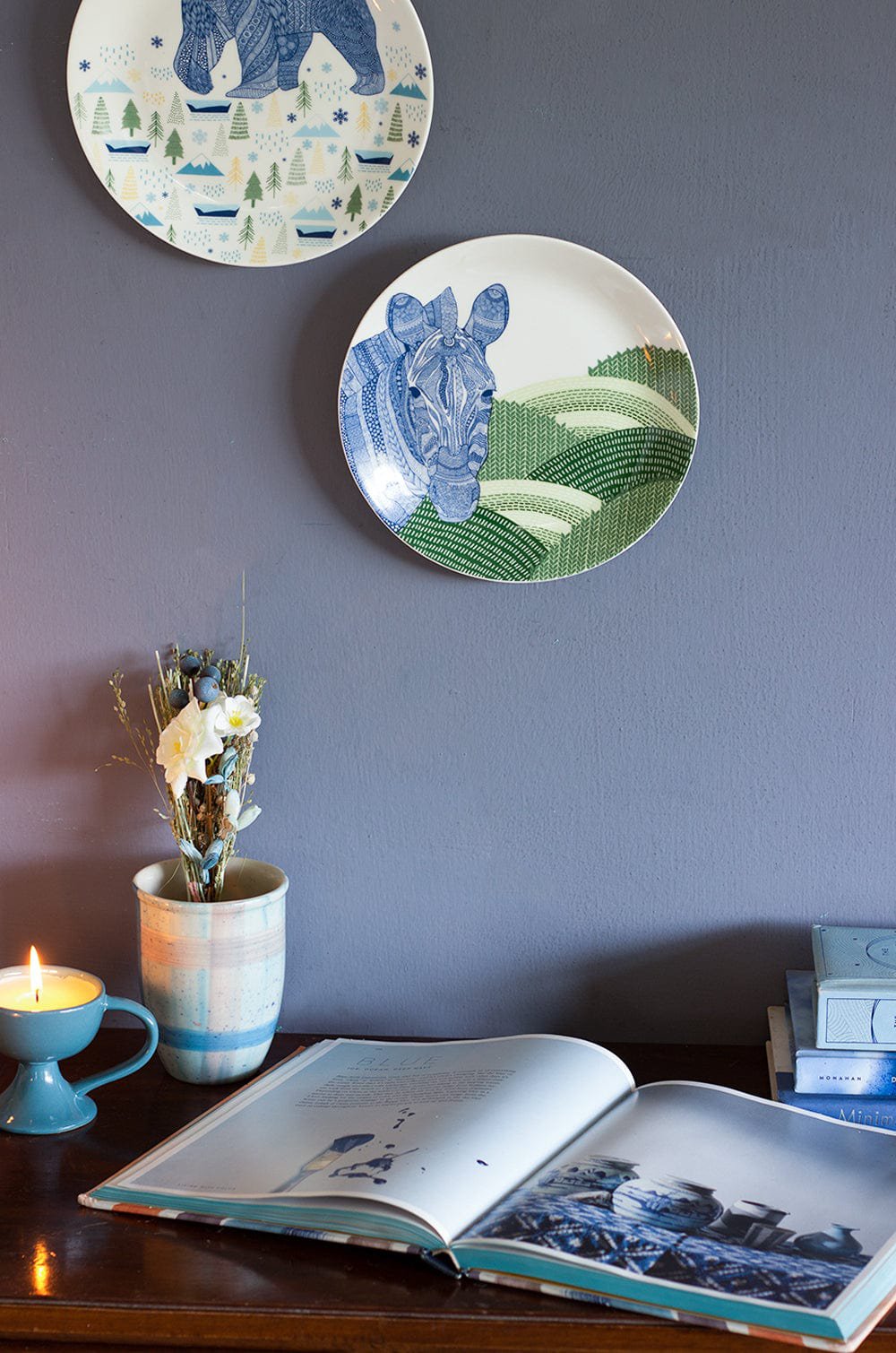 Wandbord | Fijne China geïllustreerde zebra | Diameter 20 cm