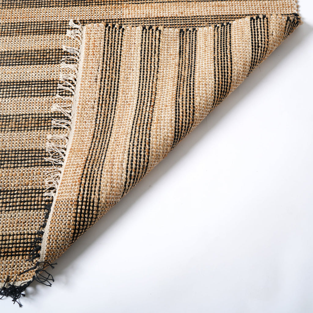 Handgeweven gestreept vloerkleed – katoenjute naturel design