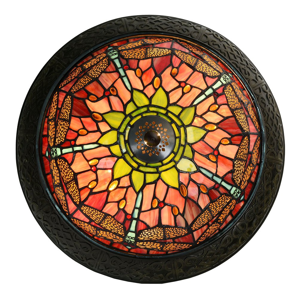 Plafondlamp Tiffany Ø 38x19 cm Rood Groen Glas Libelle Plafonniere