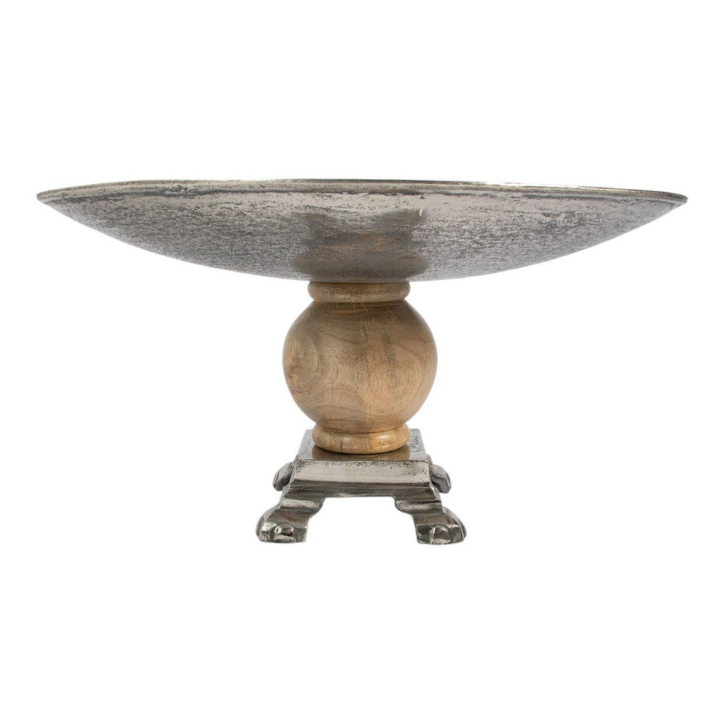 Dienblad op voet zilver hout h29 d55,5
