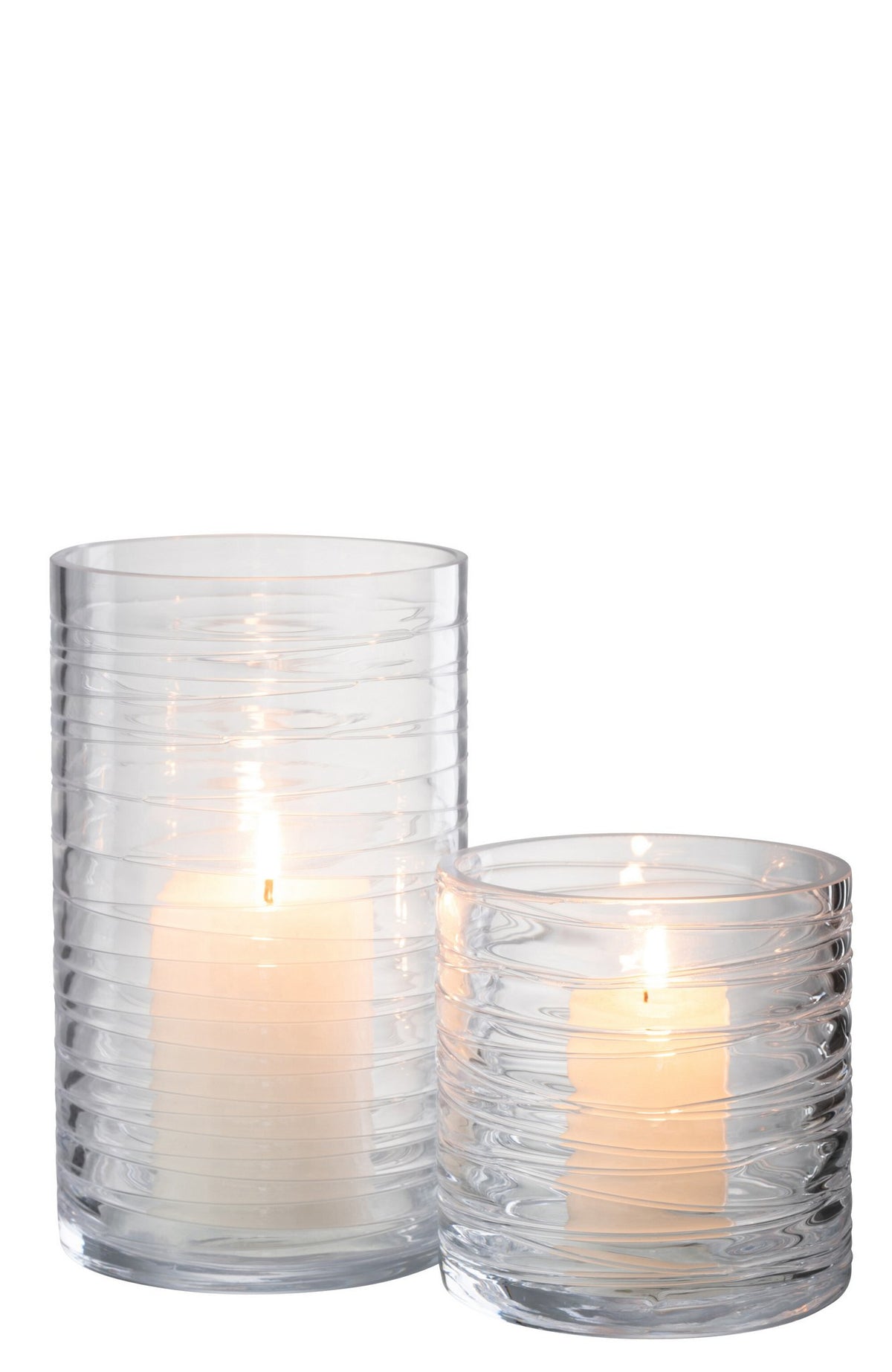 J-Line windlicht Strepen - kaarshouder - glas - transparant - large