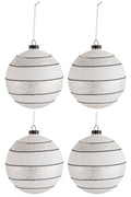 J-Line Doos Van 4 Kerstbal Strepen/Glitter Glas Zwart/Wit Large