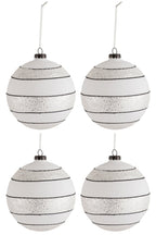 J-Line Doos Van 4 Kerstbal Strepen/Glitter Glas Zwart/Wit Large