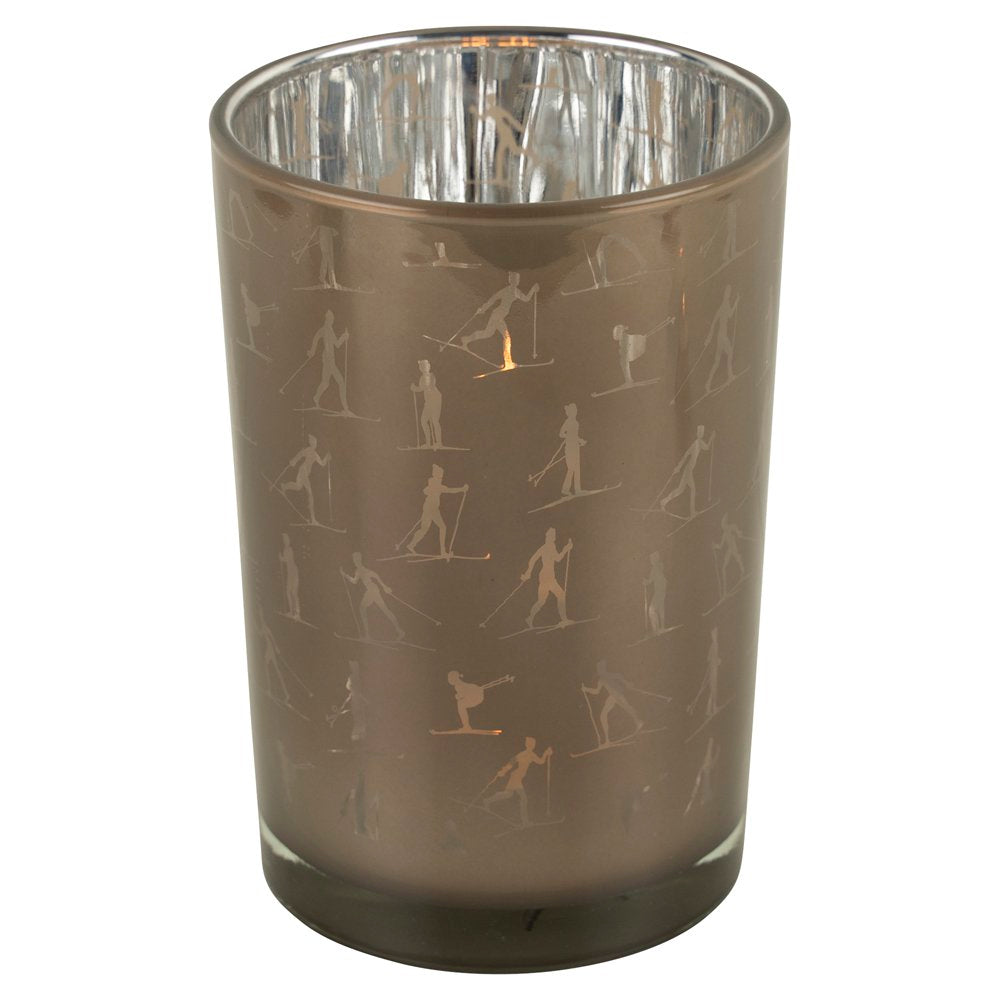 Theelichthouder ski taupe zilver large 18cm