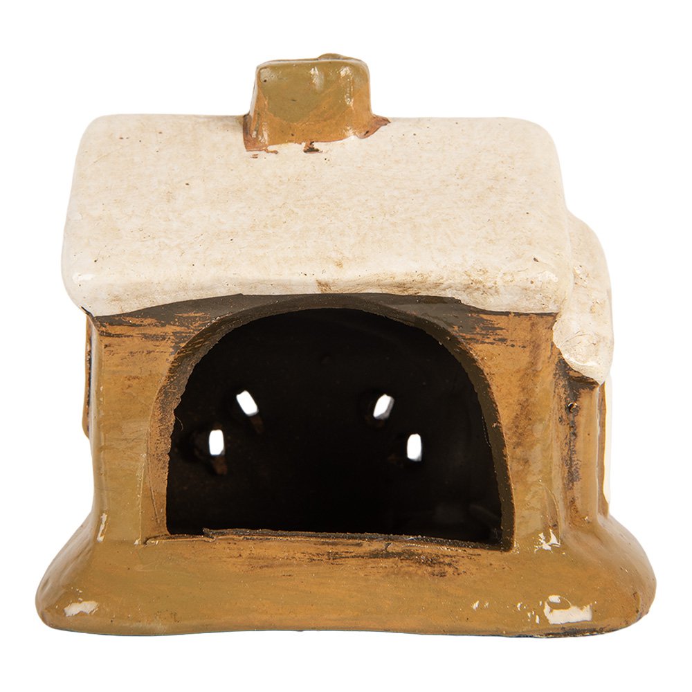 Waxinelichthouder Huis 9x7x9 cm Bruin Keramiek