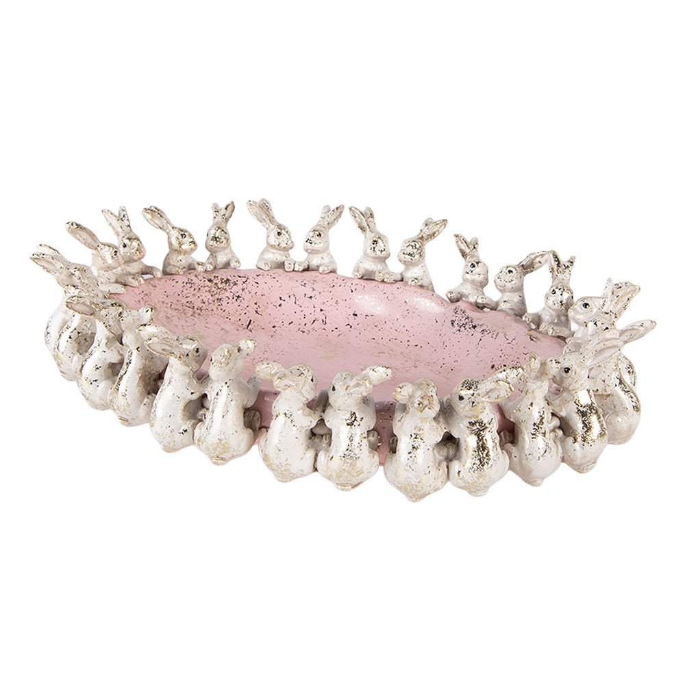 Decoratie schaal Konijnen 26x19x7 cm Beige Roze Kunststof
