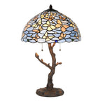 Tiffany Tafellamp Ø 40x60 cm Blauw Glas Vlinders Tiffany Bureaulamp
