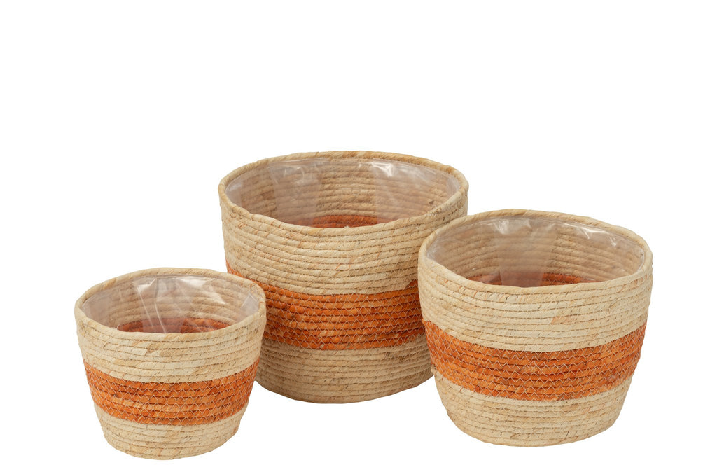 J-Line Set Van 3 Mand Streep Maïs Naturel/Oranje