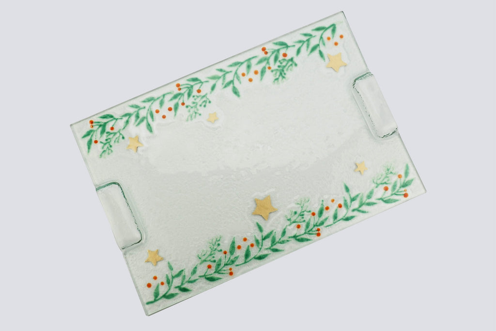 Kerstschotel rechthoekig klein 35x23 witgroene slingers