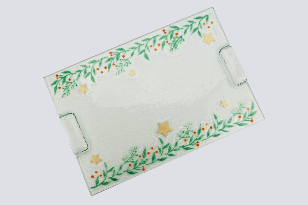 Kerstschotel rechthoekig klein 35x23 witgroene slingers