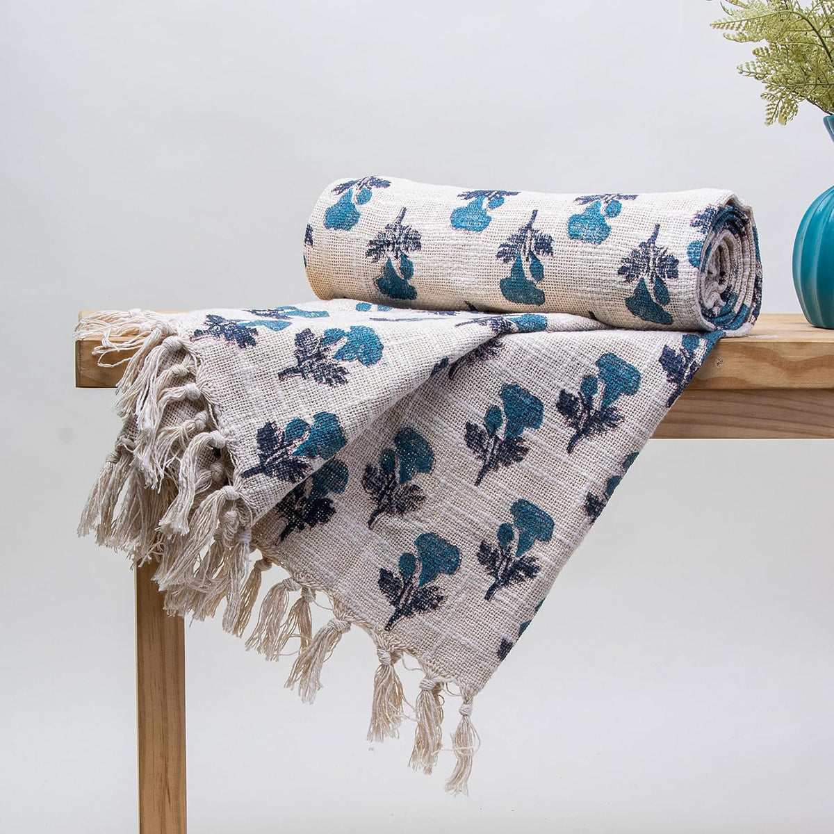 Blauw bedrukte deken – 100% katoen – 50x70 inch – machinewasbaar