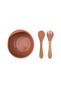 Siliconen Kom + Lepel/Vork - Amber Brown